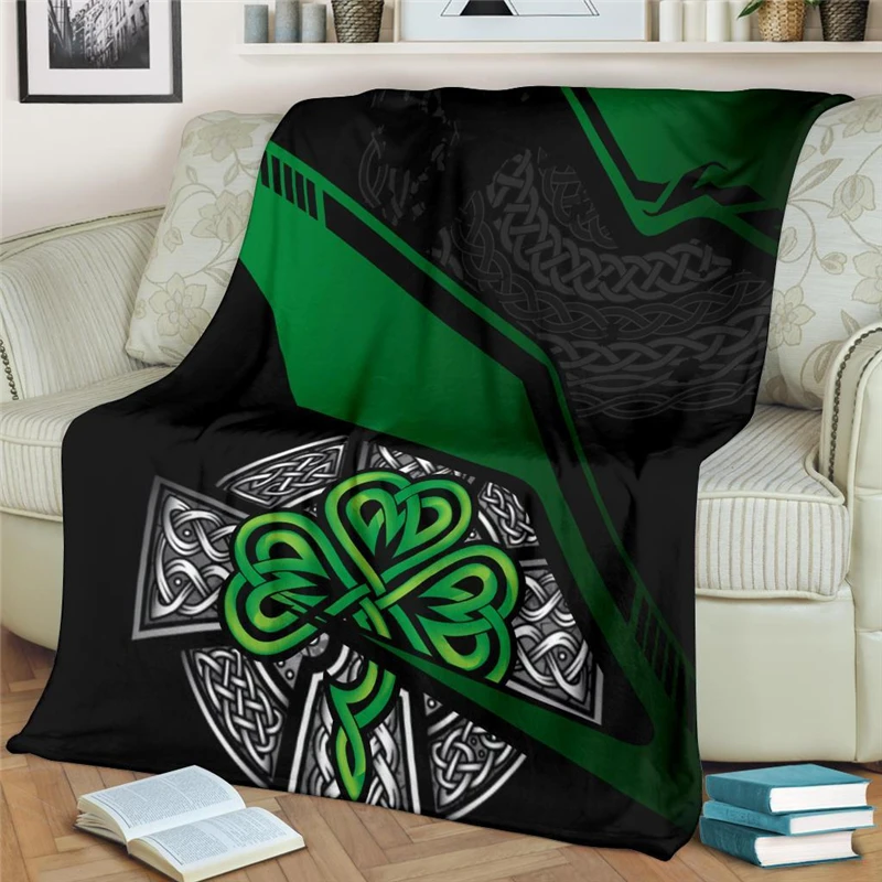 

Celtic Compass with Shamrock Flannel Blanket 3D Print Throw Blanket for Adult Home Decor Bedspread Sofa Bedding Quilts