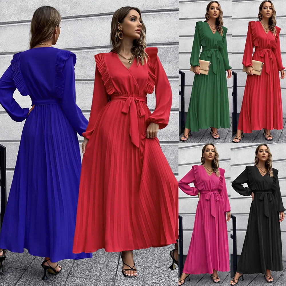 

2022 Autumn And Winter New Women's Temperament V-neck Pleated Dress
