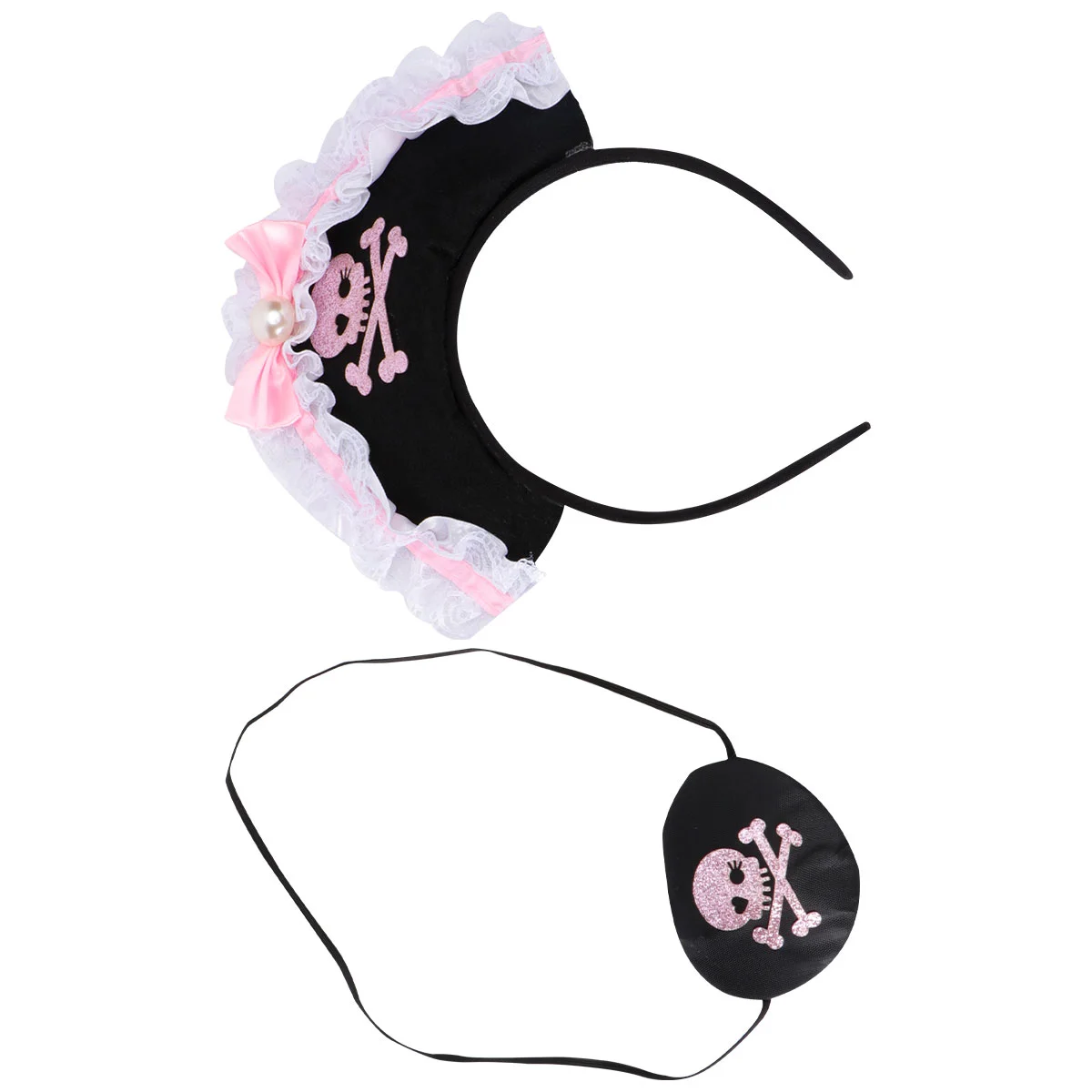 

Pirate Hatgirl Bowknot Costumeheaddress Withhair Party Pearl Crossbone Lace Headband Headpiece Eyepatch Crossbones Band
