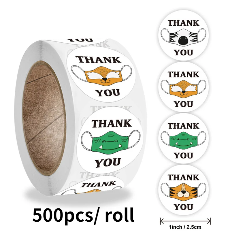 

500 шт., белые наклейки с надписью «Thank you»