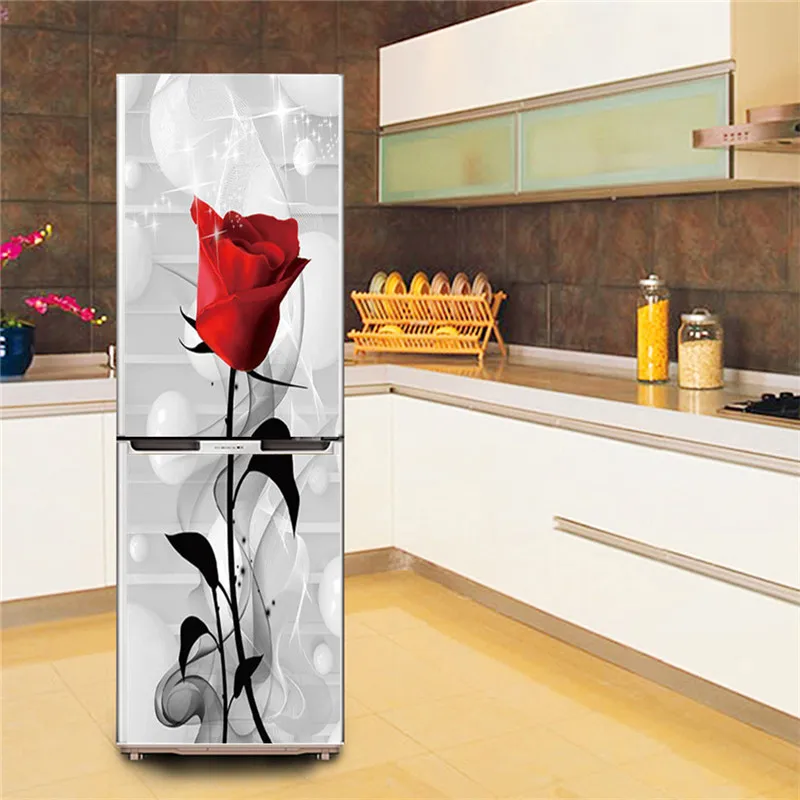 

Home Decor Fridge Renovation Wallpaper Red Rose Flower Vegetable Beer Bottle Art Kitchen Refrigerator Sticker Self Adhesive Film
