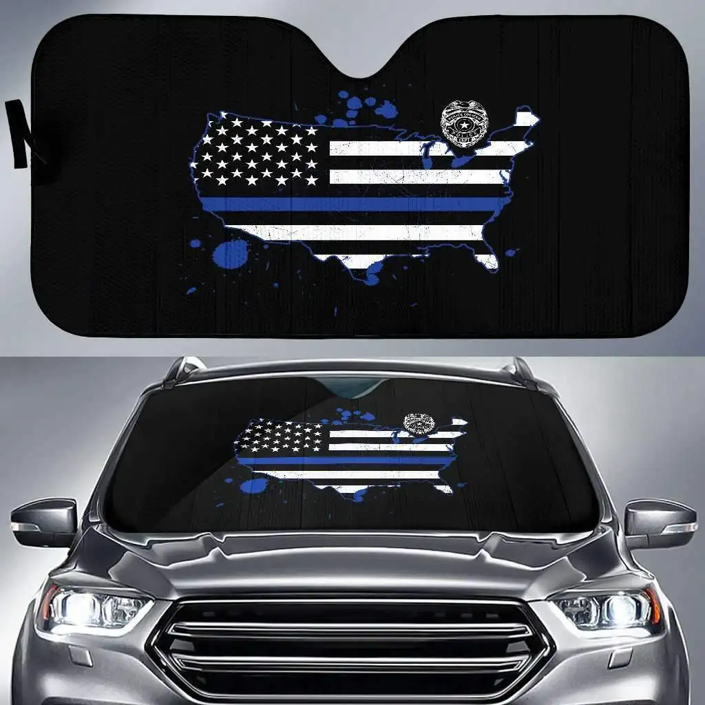 

USA Thin Blue Line Flag Car Sun Shades Amazing Gift Car UV protection windshield sunshade accessories for family gifts