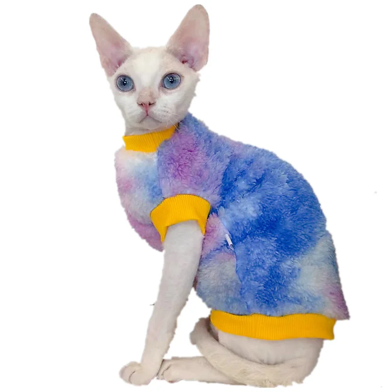 C&C winter tie-dye velvet thick war vest double-sided fleece Devon Rex sphynx Sphinx hairless cat clothes for cats