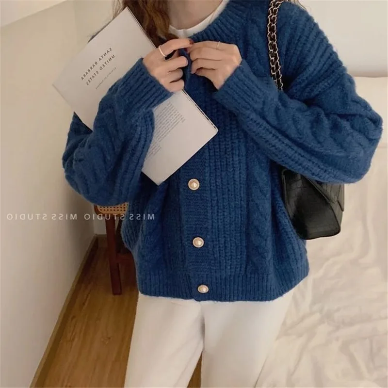 

Fashion Gentle Wind Fried Dough Twist Knitting Cardigan Sweater Women'S Autumn New Sweet Soft Waxy Casual Top Coat