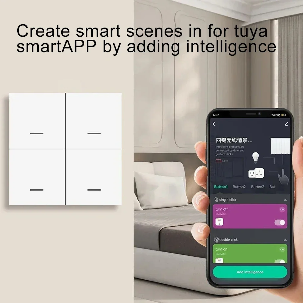 Беспроводной Zig-bee Smart Scene Switch 4 Gang 12 Кнопочный контроллер для приложения Life