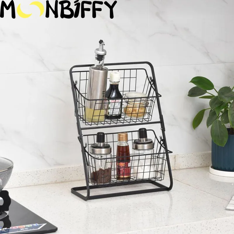 

Kitchen Rack Stainless Steel Countertop Multi-layer Seasoning Rack Fruit Kitchenware Storage Kitchen Storage Rack