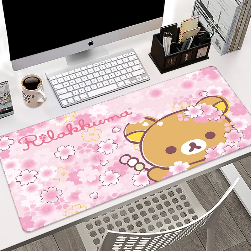 

Cute Pink Rilakkuma Mouse Pad Large XXL Kawaii Gaming Accessories Rubber PC Gamer Computer Keyboard Desk Mat CS GO LOL Mousepad