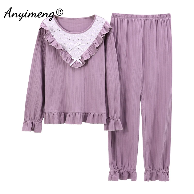 

Fashion Women's Pajamas Pricess Style Cotton Sleepwear Texture Cotton Spring Autumn Loose Size Kawaii Pajama Young Gril Pijamas