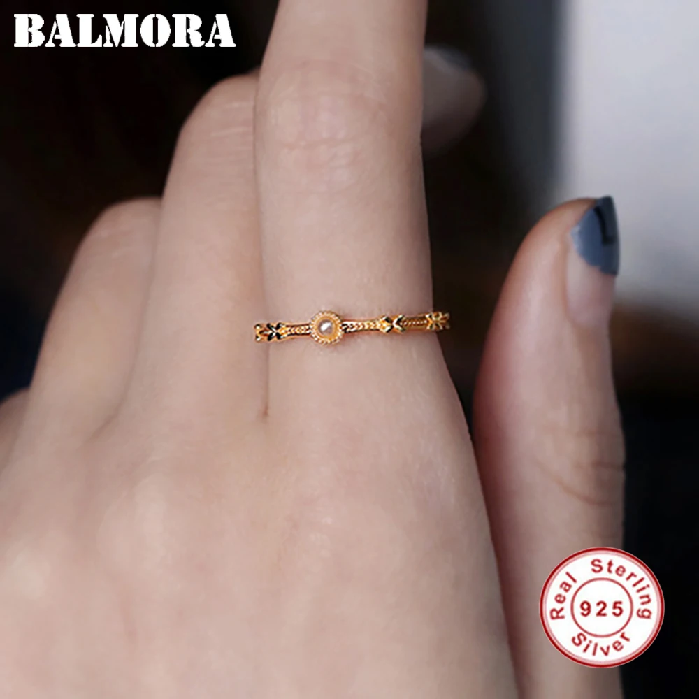 

BALMORA S925 Silver Simple Trendy Gold Pearl Bow Knot Finger Ring For Women Girl Fashion Designed Statement Anillos Jewelry Gift