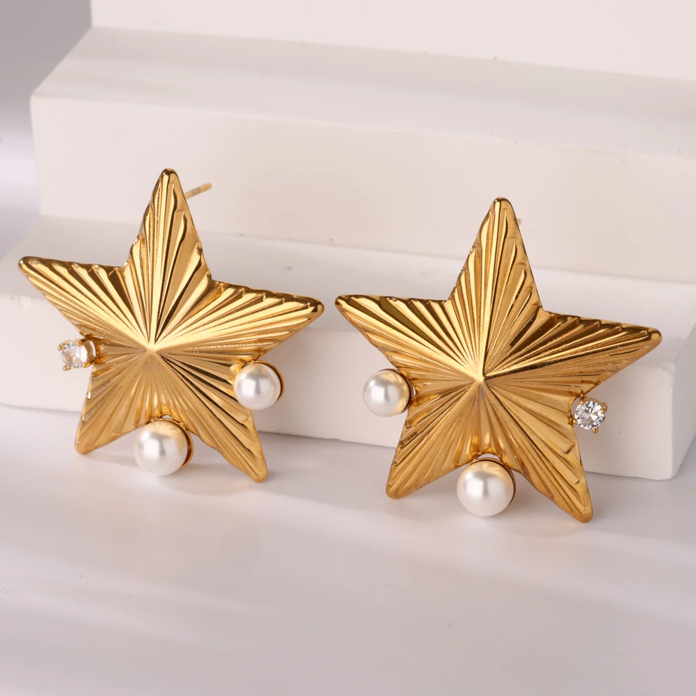 Серьги-гвоздики с искусственным жемчугом и звездами для женщин серьги-гвоздики