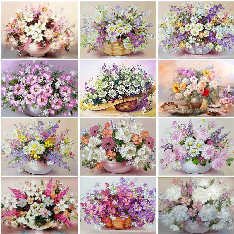 

RUOPOTY Painting By Number Flower DIY Drawing Canvas Hand Painted Pictures By Numbers Home Decoration Art Gift Home Decor