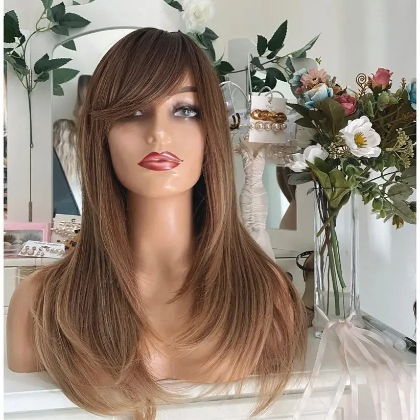 Ombre Блондинка Коричневый Многослойный Прямой HD Прозрачный Парик Фронта Шнурка С
