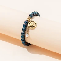 gold metal sun charm bracelet retro style beads pearl link pendant bracelet