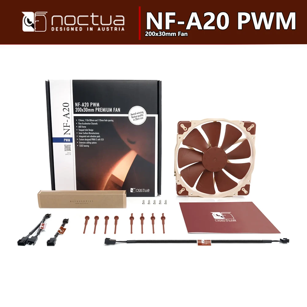 Noctua NF-A20 PWM 4-контактный 12 В высокоэффективный тихий вентилятор 200x30 мм с подшипником SSO2 Chromax. Черный. Размер смены издания 20 см ВЕНТИЛЯТОР (art.: 3920d322a5cec) - 3920d322a5cec