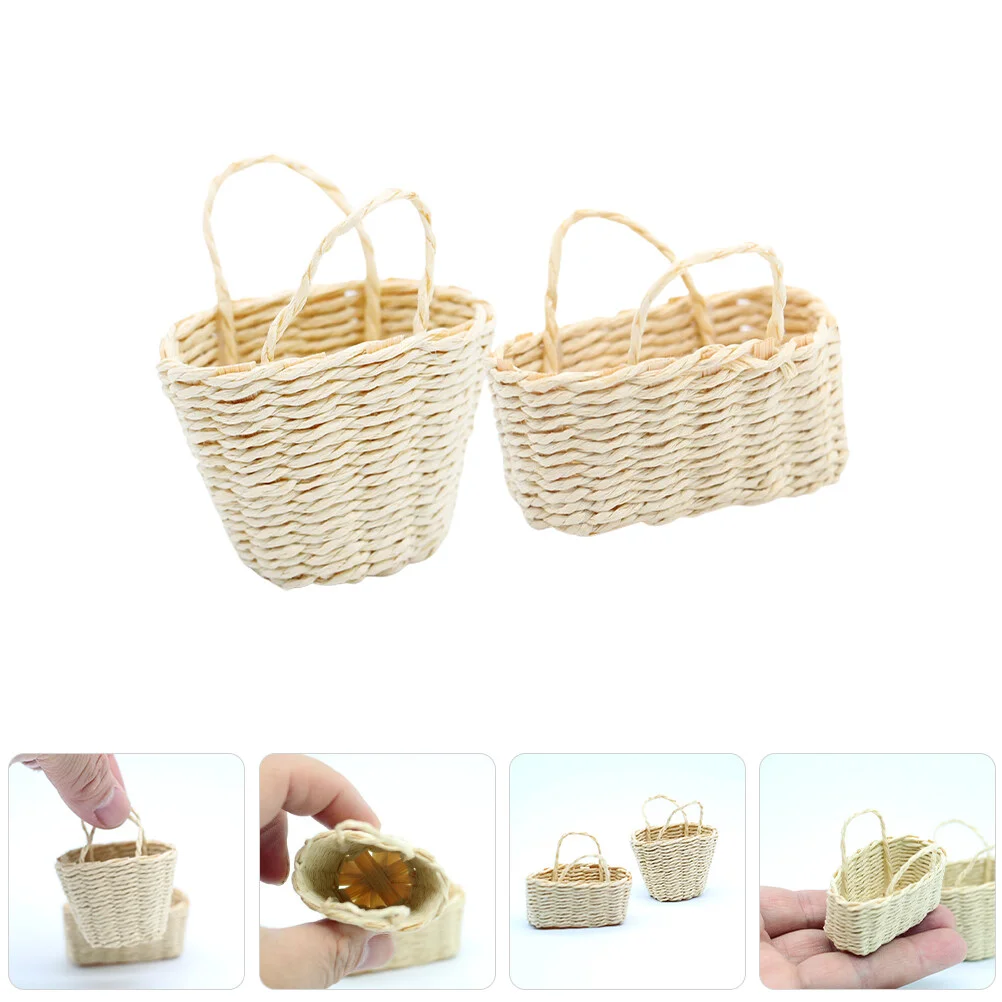 

2 шт., миниатюрная плетеная корзина для кукольного домика