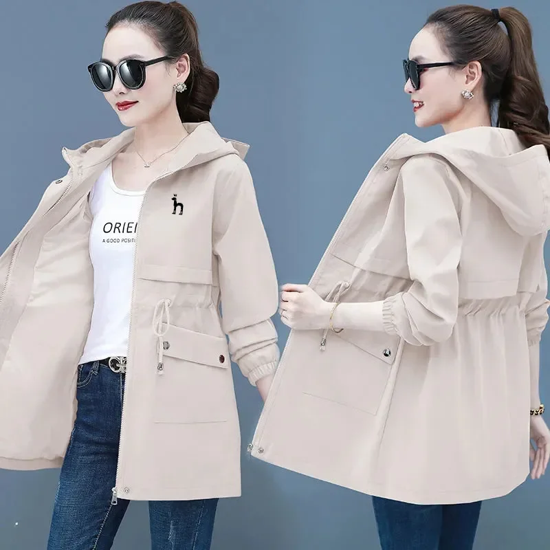 

2023 New Spring Autumn Women Jackets Hooded Windbreaker Basic Coat Long Coats Lightweight Outerwear Famale Cardigan Clothing