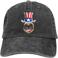 retro cutesweet pug 4th of july unisex adjustable vintage washed denim baseball cap usa