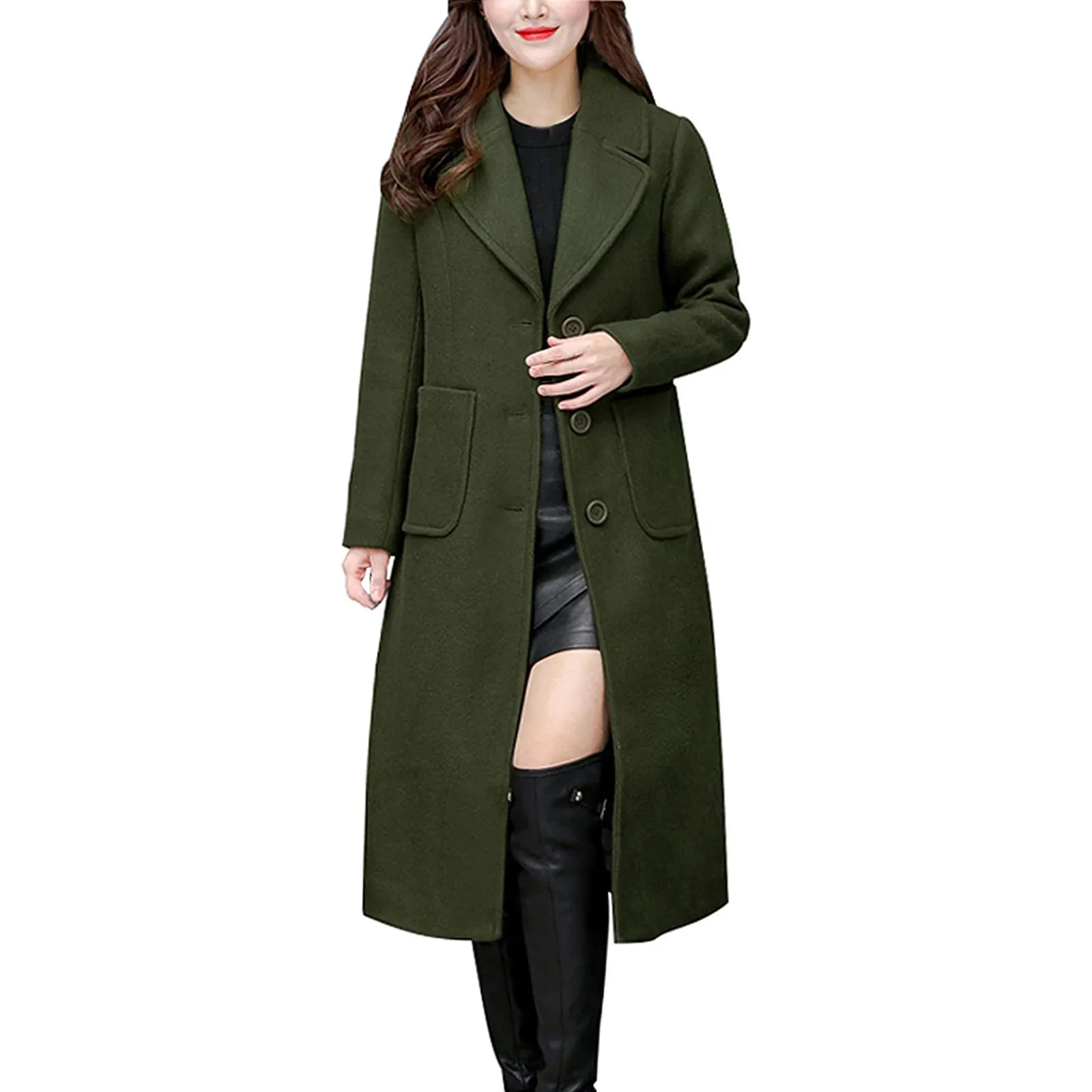 

Women Elegant Long Coats Notched Collar Double Breasted Mid Weight Womens Jacket Christmas Mom Gift Fleece Zip up Jacket Women