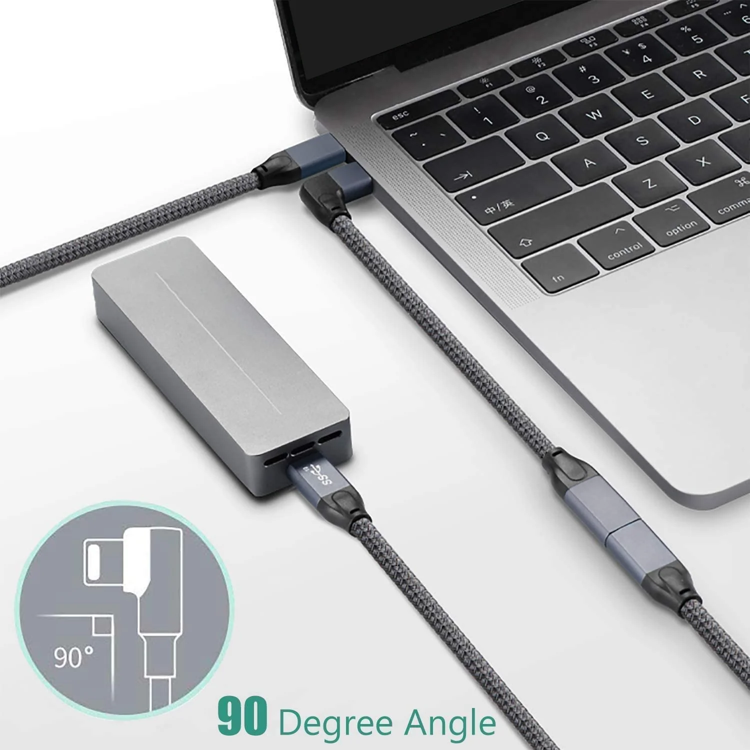 Удлинительный кабель с прямым углом USB C короткий (3 1 фута) разветвленный и