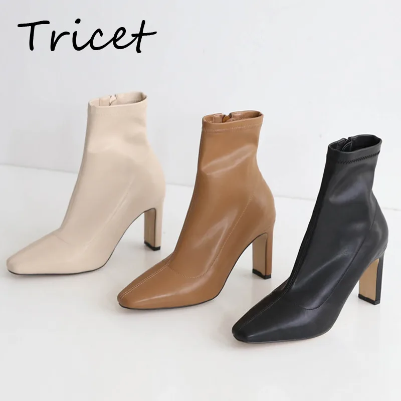 

Ботинки женские однотонные на молнии, классические короткие ботинки на высоком массивном каблуке, повседневная обувь, черные, персиковые, б...