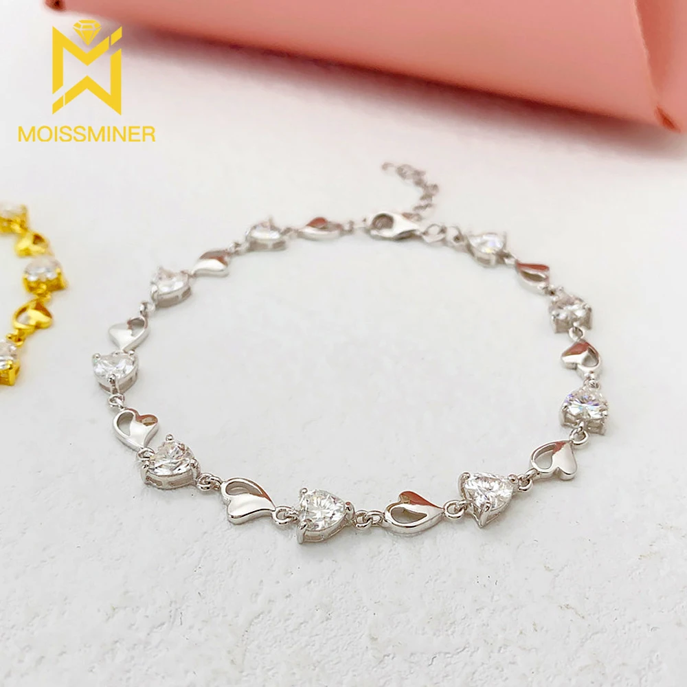 Heart Moissanite Tennis Chain Bracelet For Men Women S925 Silver Cuban Chain Bracelets Real Diamonds Hip Hip Jewelry With GRA