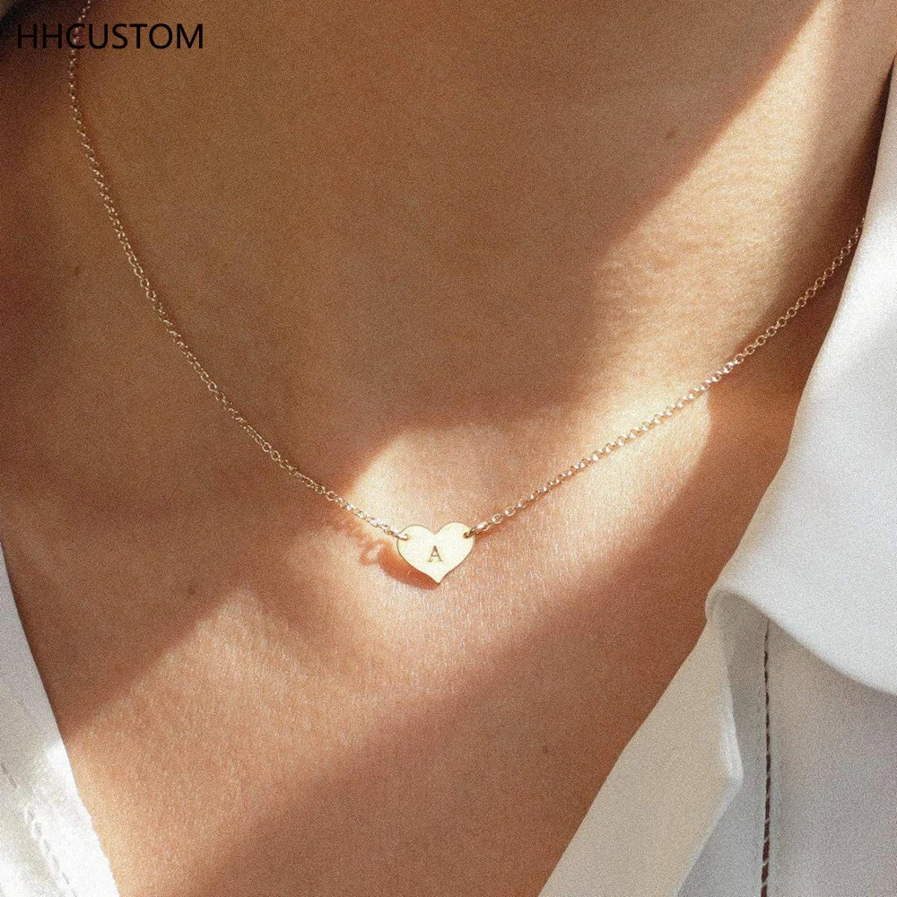 

HHCUSTOM Custom Heart Letter Necklaces Personality Stainless Steel Hollow Love Initials Pendant Choker For Women Jewelry Gifts