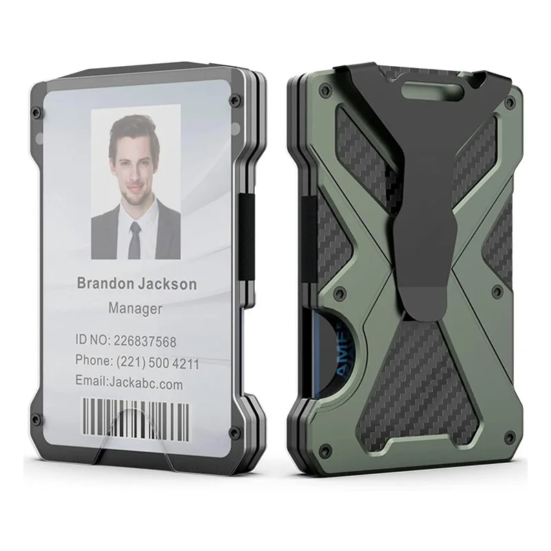 Minimalism Men's Wallet Carbon Fiber Ultra Thin Aluminum Wallet with Transparent ID Badge Credit Card Holder Clip RFID Carteira