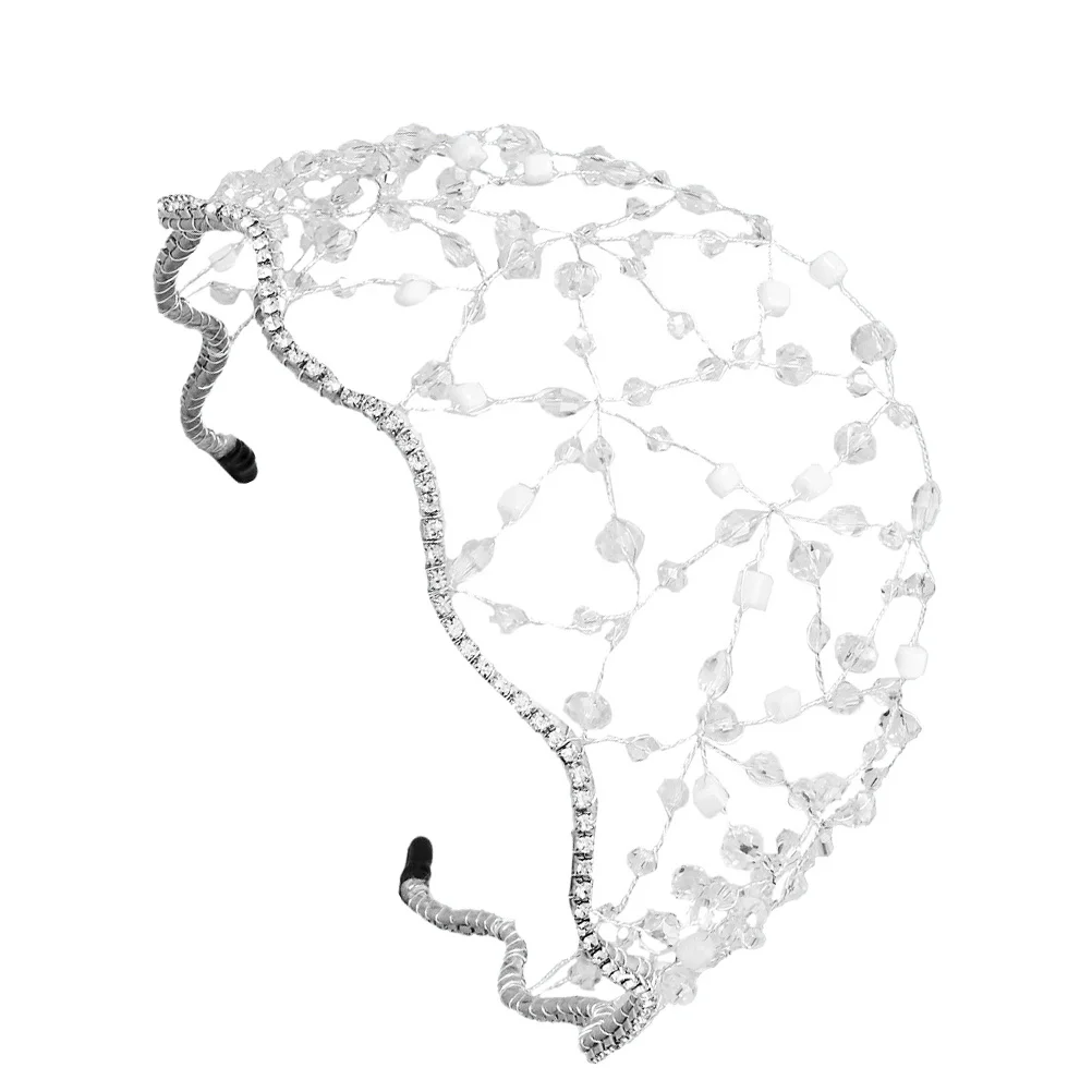 

1pc Woven Wedding Tiara Hair Decor Bead Tiara Diamonds Hair Band Mesh Headwear