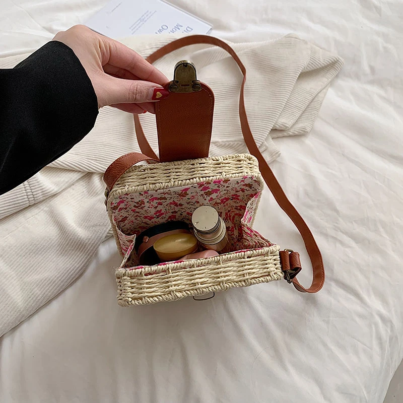 Women Square Messenger Bag Female Brand Designer Shoulder Bags Summer Travel Beach Bag for Girls Straw Bags Handbags Sac 2023