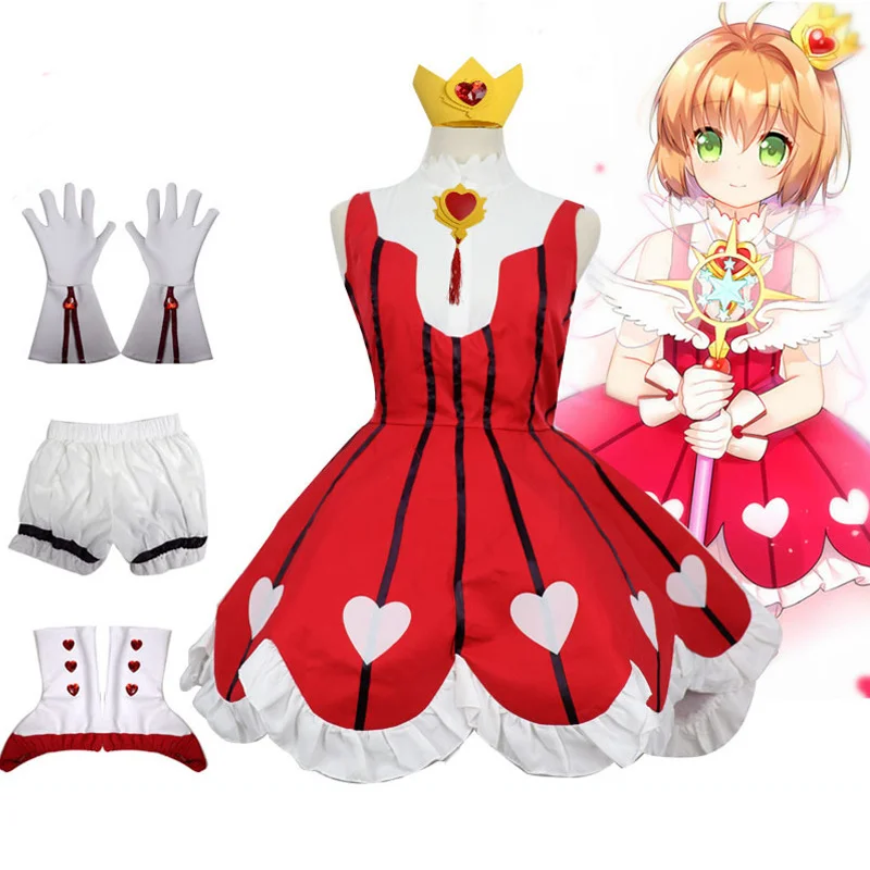 

Аниме Сакура прозрачный карточный Косплей костюмы карточка Каппер Сакура Op2 Сердце розы игры платья парики Хэллоуин Женская одежда для Лолиты