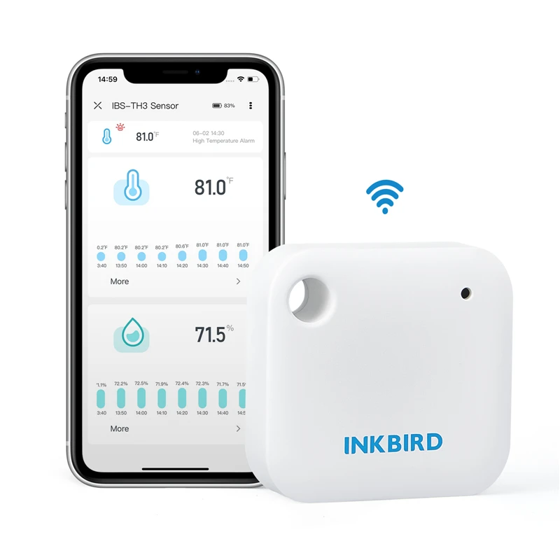 Фото INKBIRD IBS-TH3 Wi-Fi/Plus Датчик температуры и влажности Комнатный термометр и гигрометр Датчик 2-в-1 с сигнализацией для холодильника №4