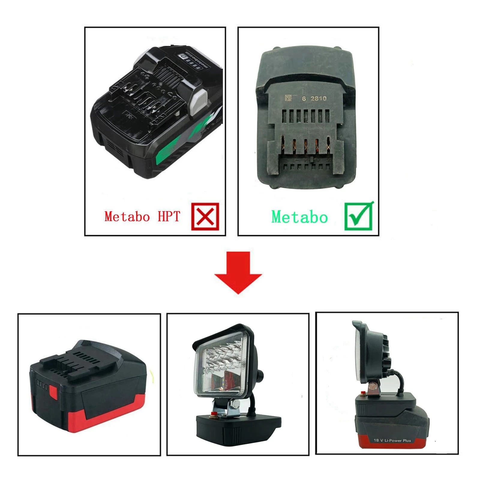 Светодиодная рабочая лампа для Metabo 18 в литиевая батарея преобразованная