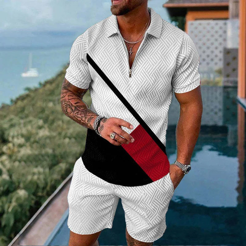 2023 Brand Men's Summer Polo Set Tracksuit Loose Short Sleeve Clothing For Men Casual Social Polo Shirt Two Piece Suit