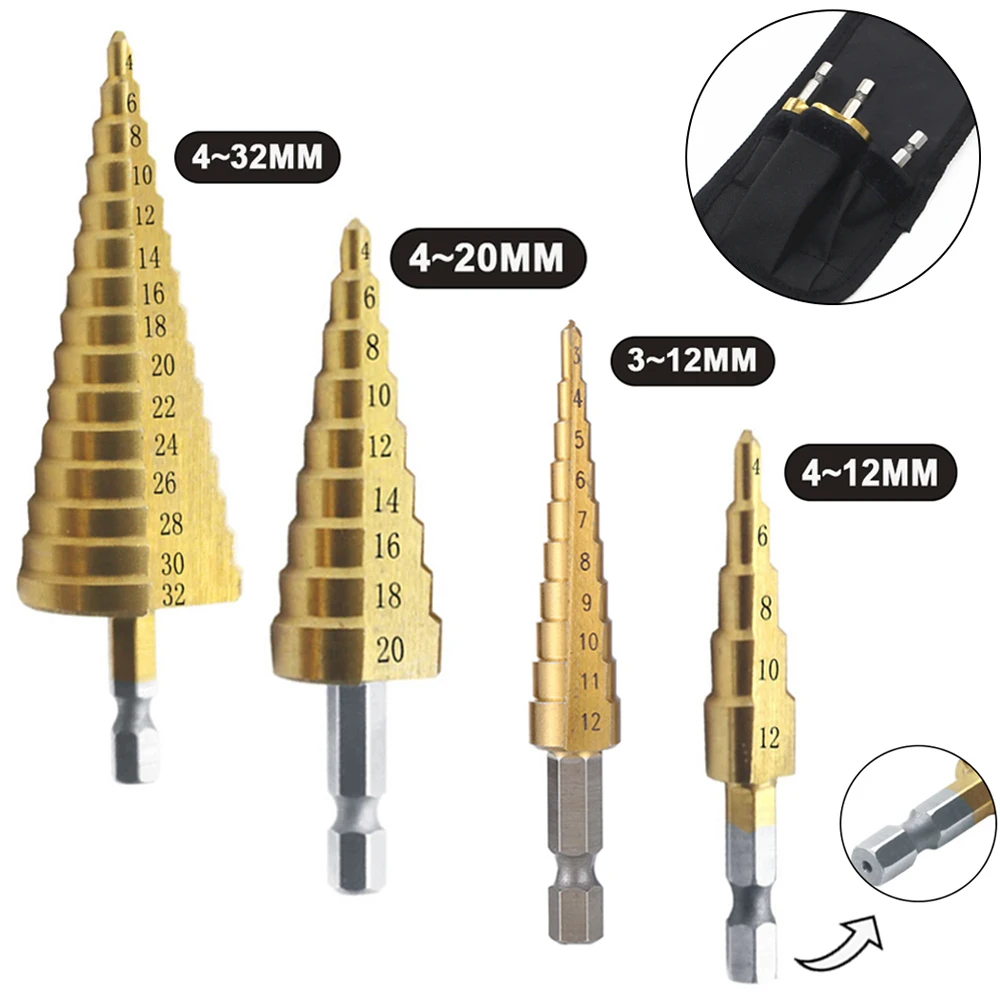 

Быстрорежущие ступенчатые сверла из быстрорежущей стали, 4-32 мм, с титановым покрытием, для бытовых шил, металла, стали, дерева, сверлильные и...