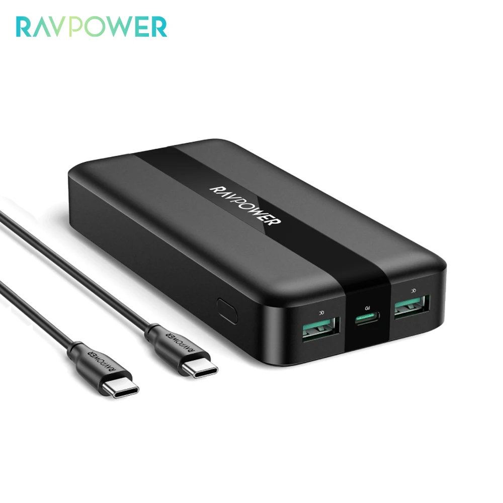

RAVPower Power Bank 20000mAh with 20W PD Fast Charging Powerbank 3 Ports Portable Battery Charger PoverBank for iPhone 12 Xiaomi