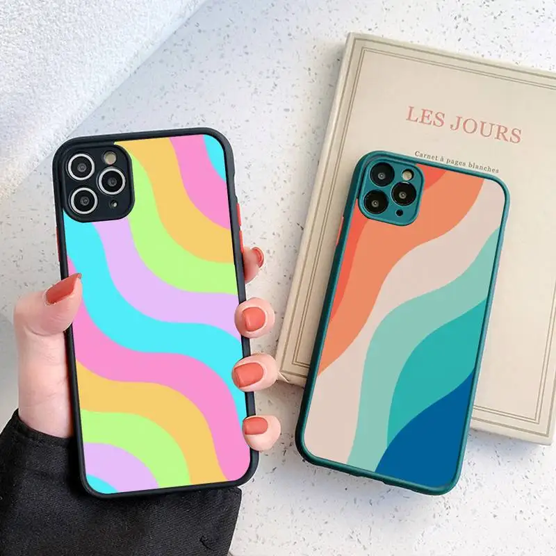 

Colorful Rainbow Stripe Phone Case for iPhone 14 11 12 13 Mini Pro Max 8 7 Plus X XR XS MAX Translucent Matte Cover
