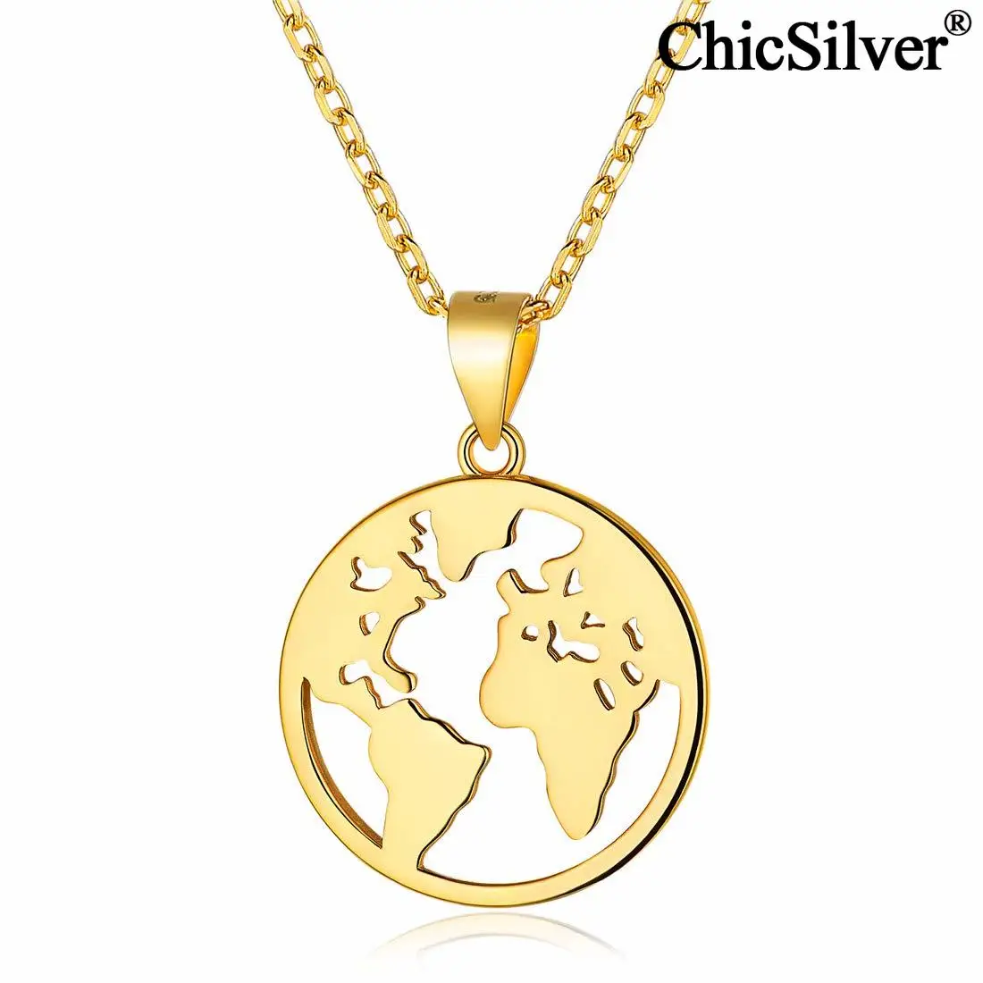 

ChicSilver Coin Necklace 925 Sterling Silver World Map Charm Round Earth Disc Pendant Necklace Vintage Jewelry for Women Men