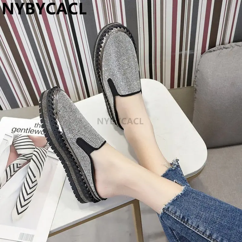 Women Slippers Rhinestone Slip On Pattern Flat Shoes Woman Big Size 43 Soft Antiskid Breathable Sneakers Casual Slides Fashion
