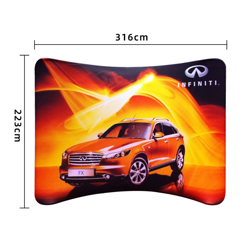 

Бесплатная доставка, натяжение 10 футов, изогнутый тип, односторонняя ткань, стенд для выставки, демонстрация, двусторонняя графика