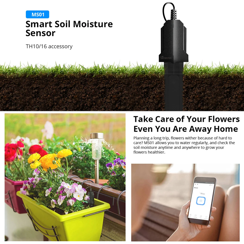 

SONOFF MS01 Smart Soil Moisture Sensor IP55 Waterproof Smart Home Soil Hygrometer Detection Humidity Work With Sonoff TH10/TH16
