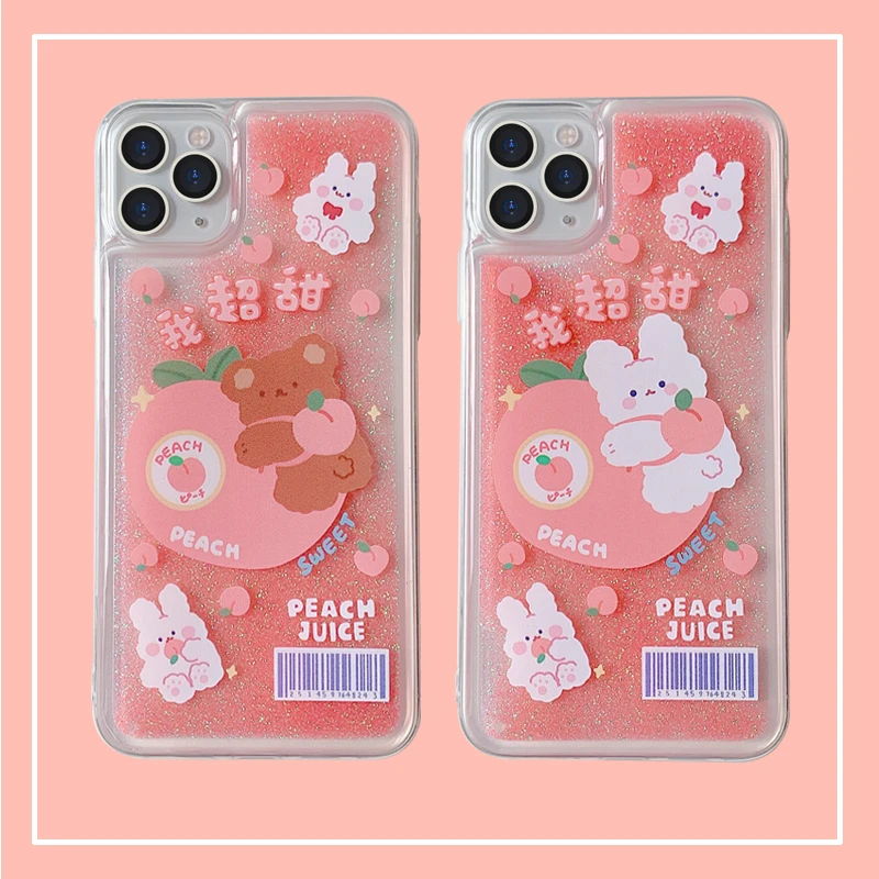 

Animal Peach Glitter Quicksand Phone Case For iPhone 11 12 Pro Max XR X XS Max 6 6s 7 8 Plus SE 2020 Phone Cover Accessories