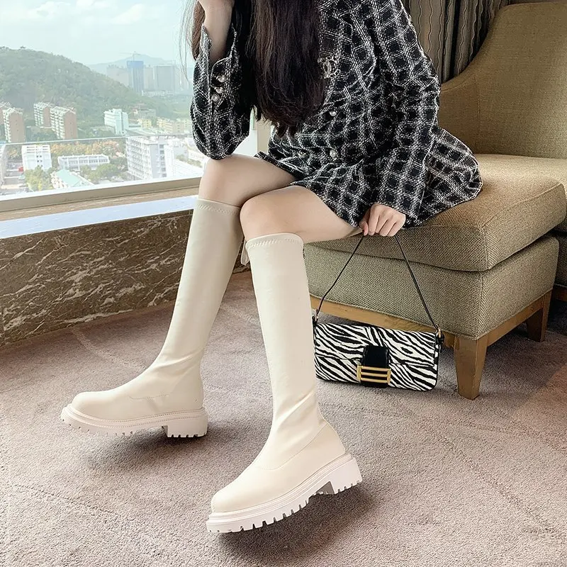 Gladiator Motorcycles Over The Knee High Boots Women 2022 Winter New Platform Chelsea Female Shoes Designer Snow Stretch Botas