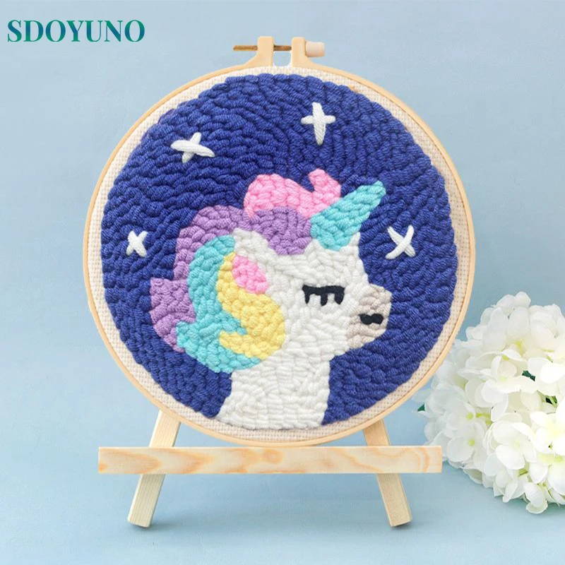 

SDOYUNO Punch Needle Starter Kit Starry Sky Hooking Beginner Set Adjustable Embroidery Pen Hoop For Kids Adults Diy Craft Gift