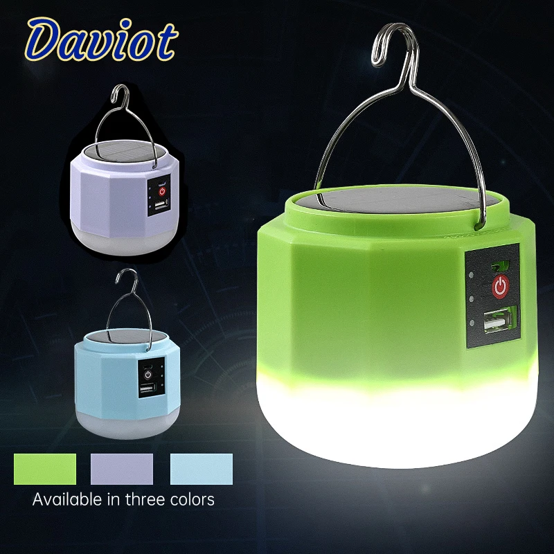 Solar Camping Tent Lamp Hanging Bright Light Fishing Potable Lamp Emergency Night Light Dimming Outdoor Waterproof USB Lantern