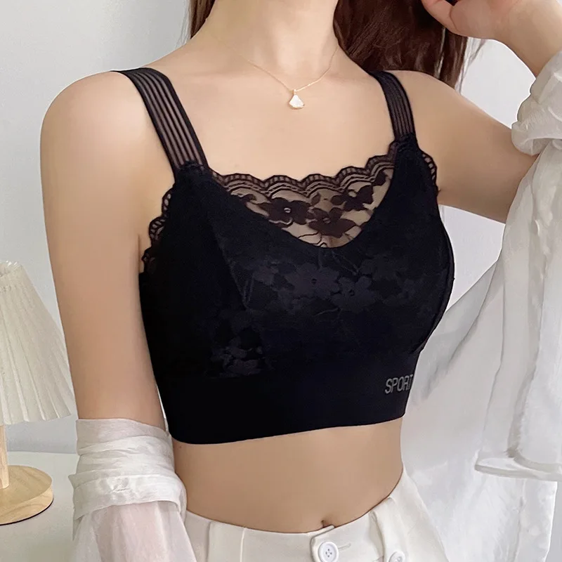 

Lace Beautiful Back Underwear Women Plus Fat XL Fat 100KG Anti-light Gathering Halter Vest Style Tube Top Thin Lace Tank Top
