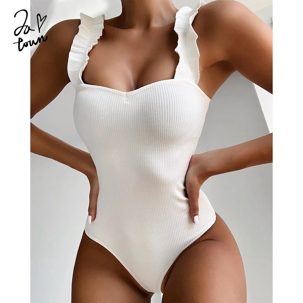 

One Piece Sexy Women Swimsuit Ruffled Push Up Solid Swimwear Vintage High Cut Women Monokini Bathing Swimming Suits Beachwear