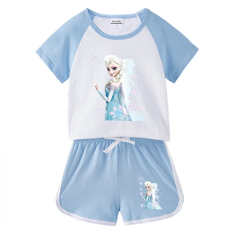 

Frozen Elsa Children's Suit Summer New Baby Hot Pants Short-sleeved T-shirt Shorts Casual Sports Two-piece Baby Girl Clothes