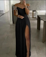 chaxiaoa 1 piece summer dresses woman 2022 fashion rhinestone decor off shoulder high slit sexy party maxi dress