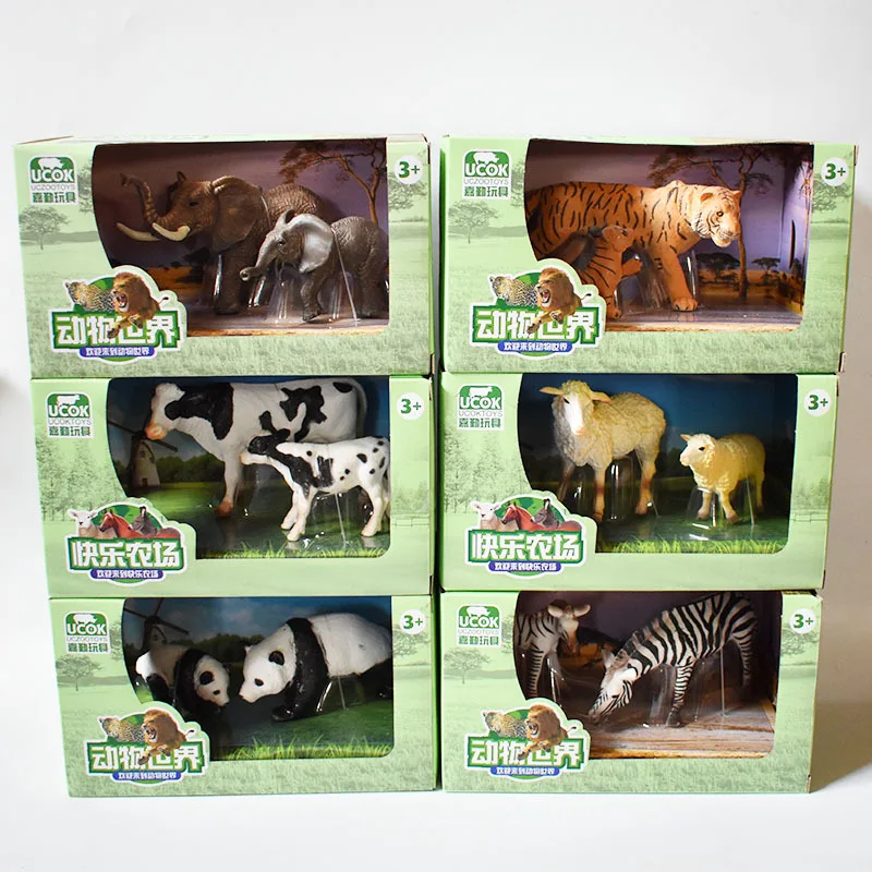 

New Color Box Simulation Animal Model Figure Elephant Tiger Zebra Panda Cow Goat Toys Ornament KID Cognition Gift