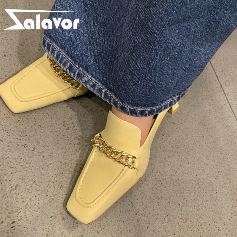 

Zalavor Size 33-40 Women Pumps Real Leather 2022 New Fashion Chain High Heels Shoes Woman Casual Daily Office Lady Footwear
